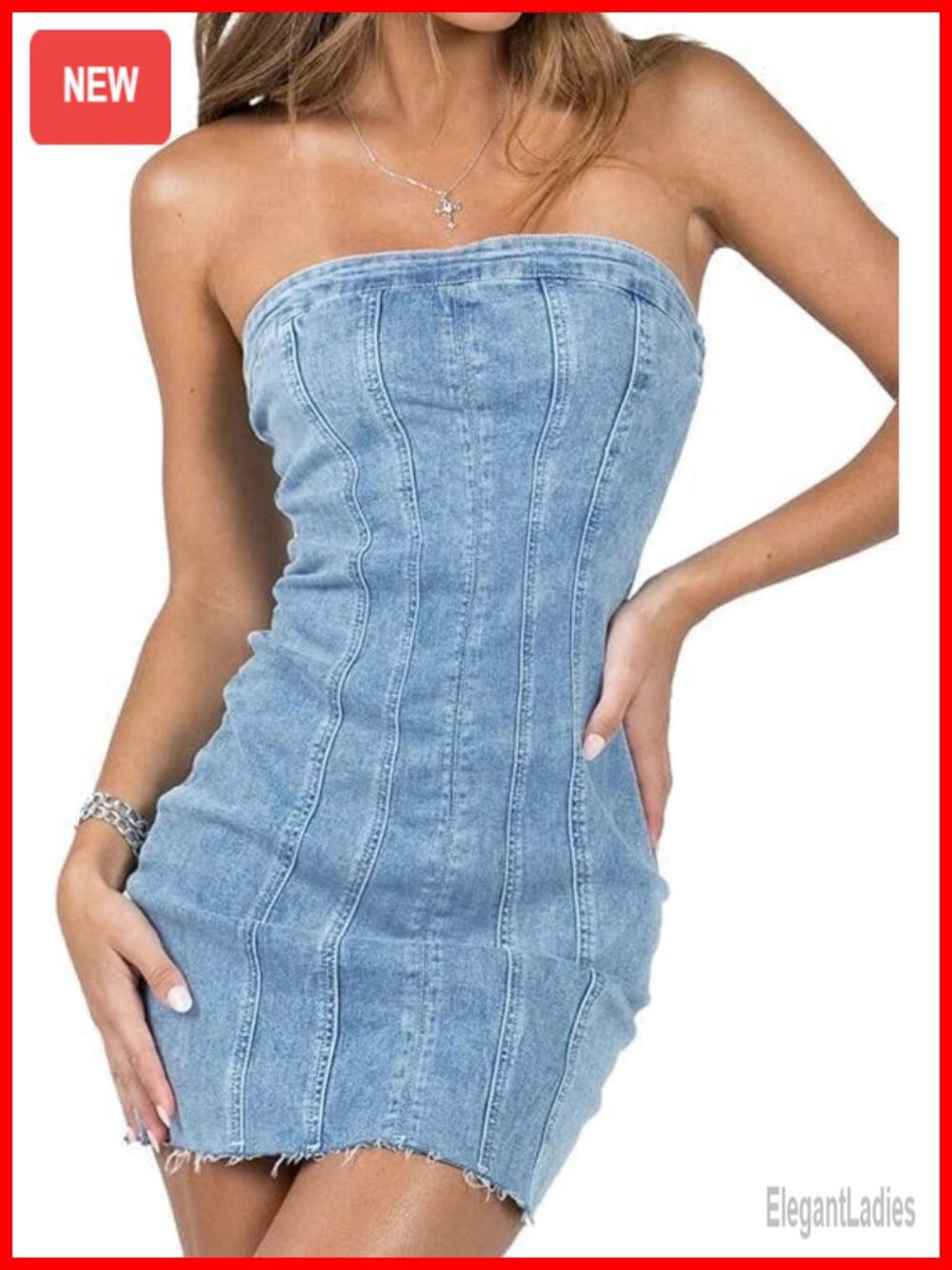 Women's Strapless Denim Bodycon Mini Dress Corset Tube Club Party